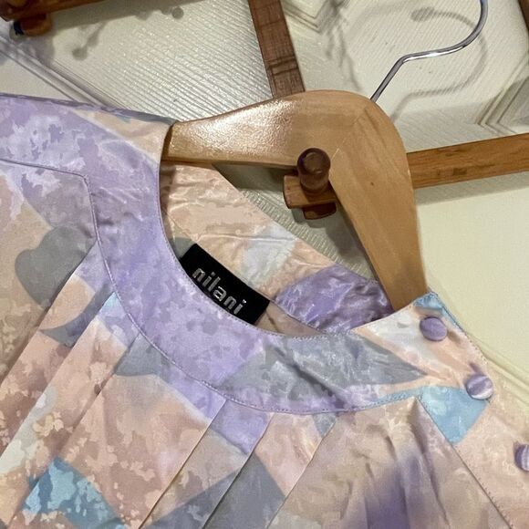 NWT Vintage 80s Satiny Print Blouse with Shoulder Pads - Picture 4 of 7